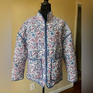 Quilted floral jacket 7 for all mankind paisley pink blue white size large